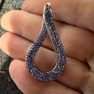 Beautiful Like NEW S925 STERLING SILVER Purple Crystal OVAL HOOP EARRINGS